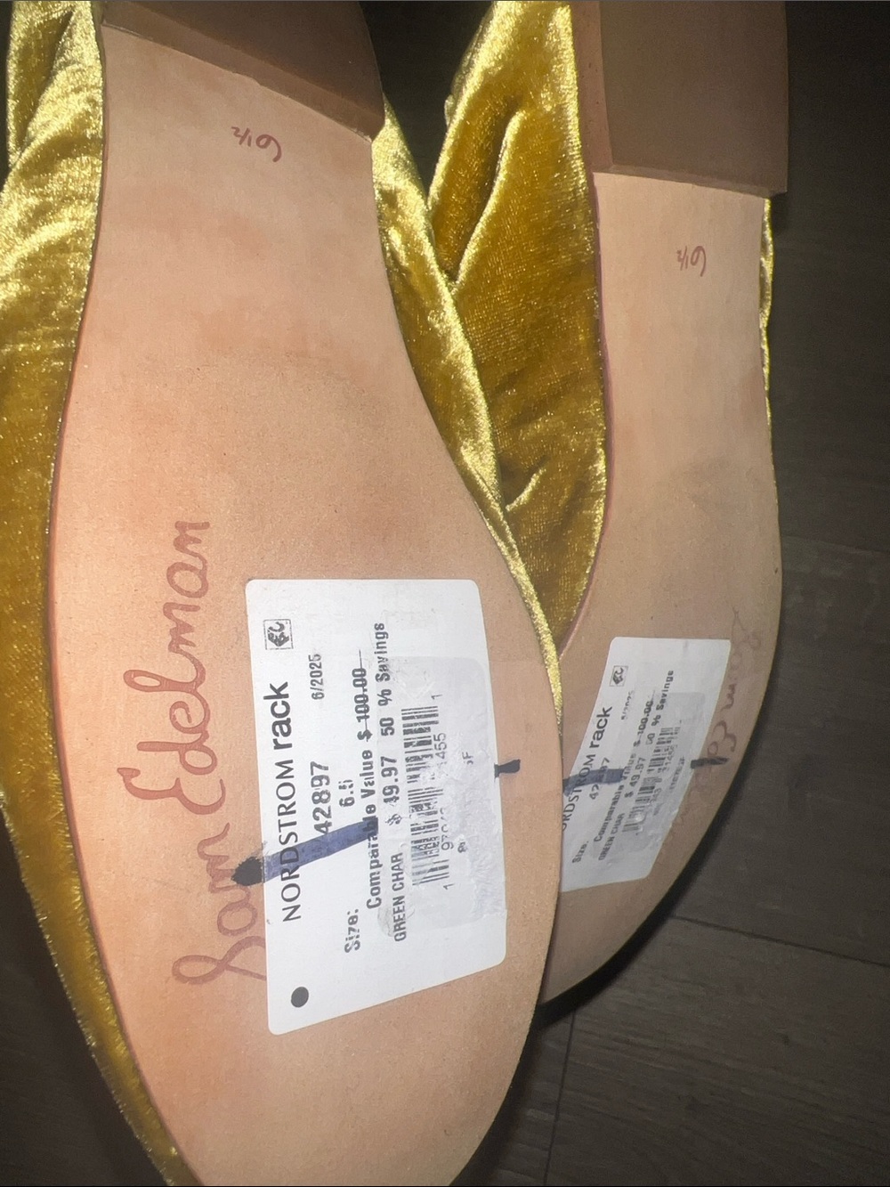 Sam Edelman Olive-Green Velvet Bow Ballet Flats - Picture 2 of 6